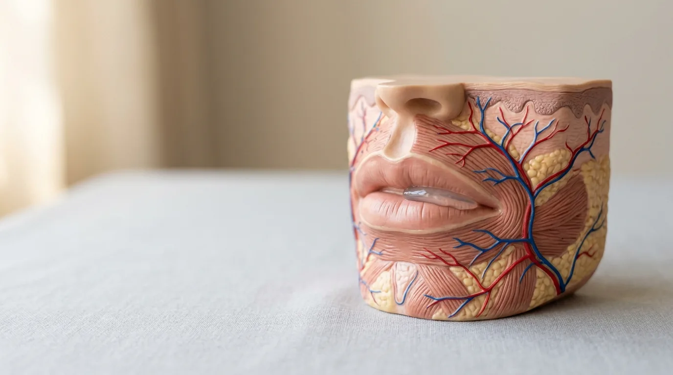 Dudak dolgusu uygulama derinliklerini gösteren anatomik katman şeması